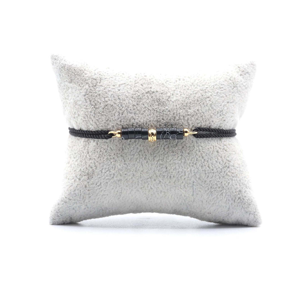 Bracelet Souverain Cordon Noir - Howlite Noir Or