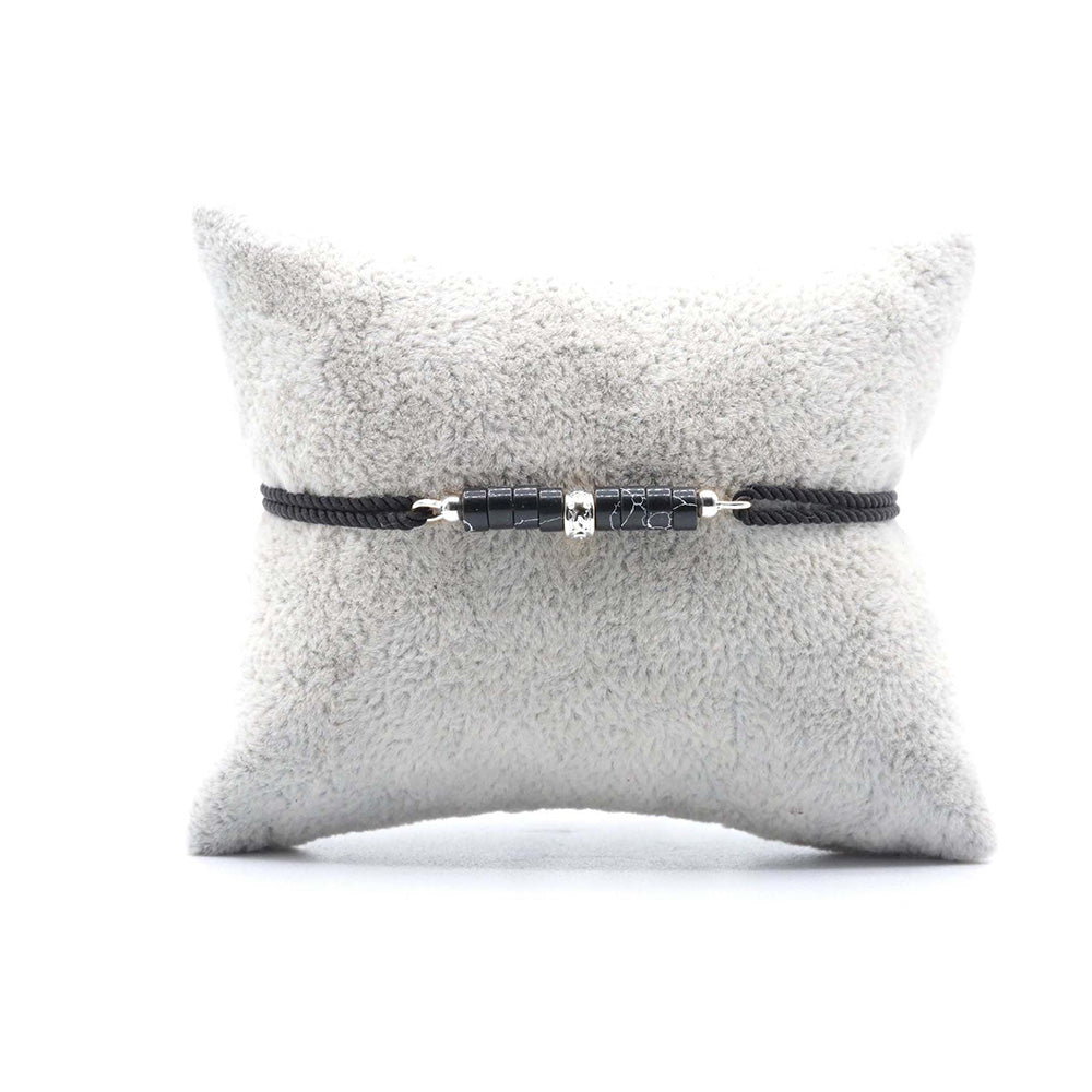 Bracelet Souverain Cordon Noir - Howlite Noir Argent