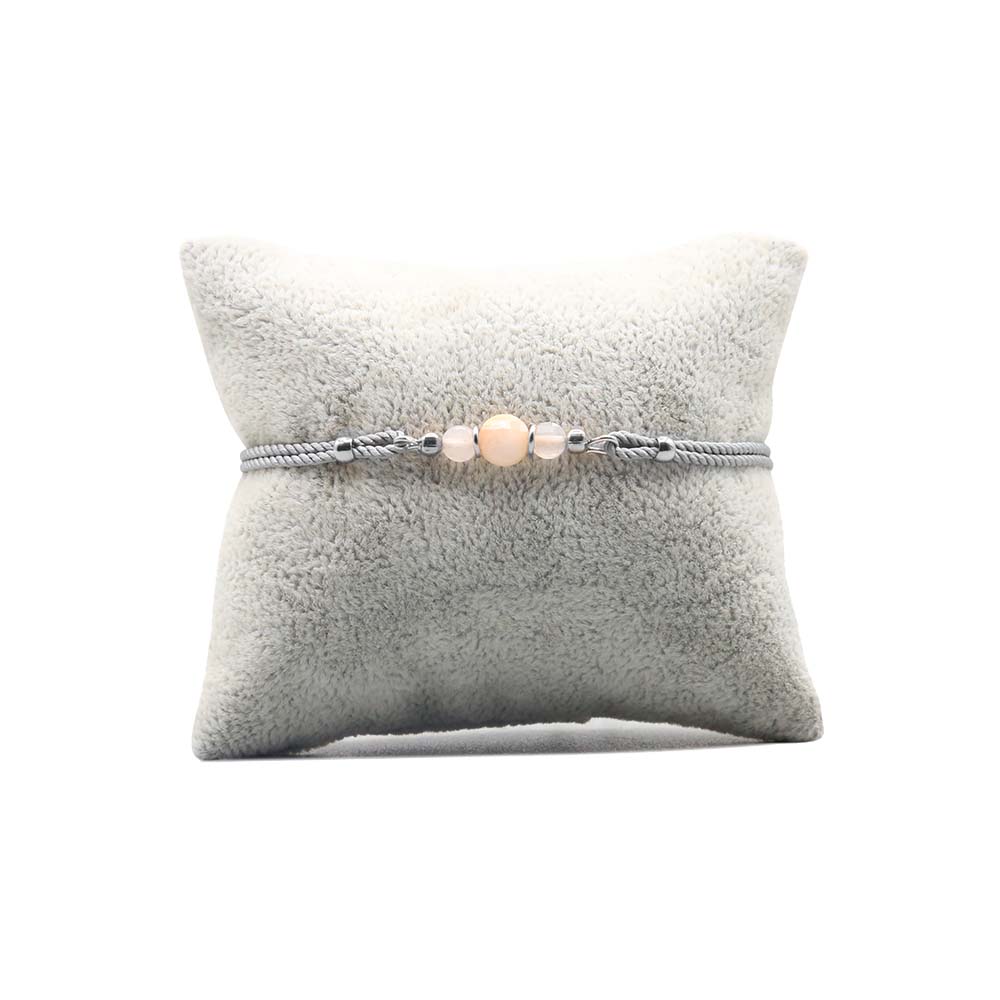 Bracelet de Créateur Cordon Gris - Quartz Rose  Argent