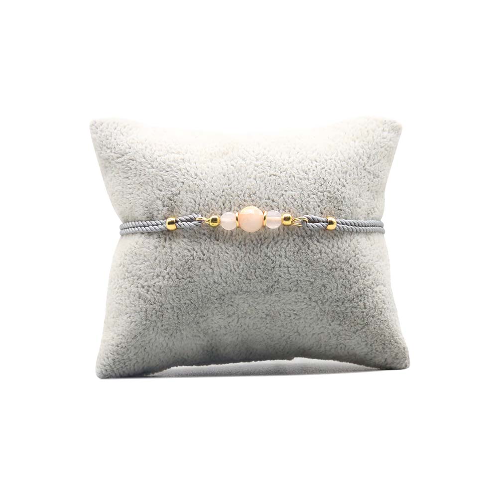 Bracelet de Créateur Cordon Gris - Quartz Rose  Or