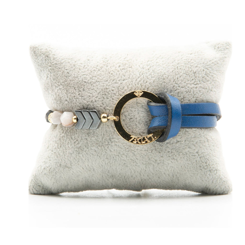 Bracelet Personnalisable Phoenix Agate Grise Or Bleu 