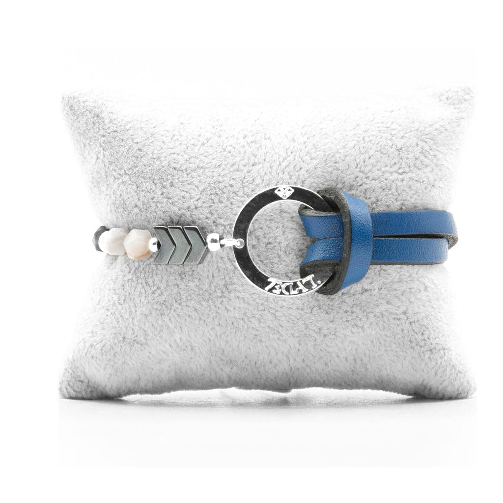 Bracelet Personnalisable Phoenix Agate Grise Argent Bleu