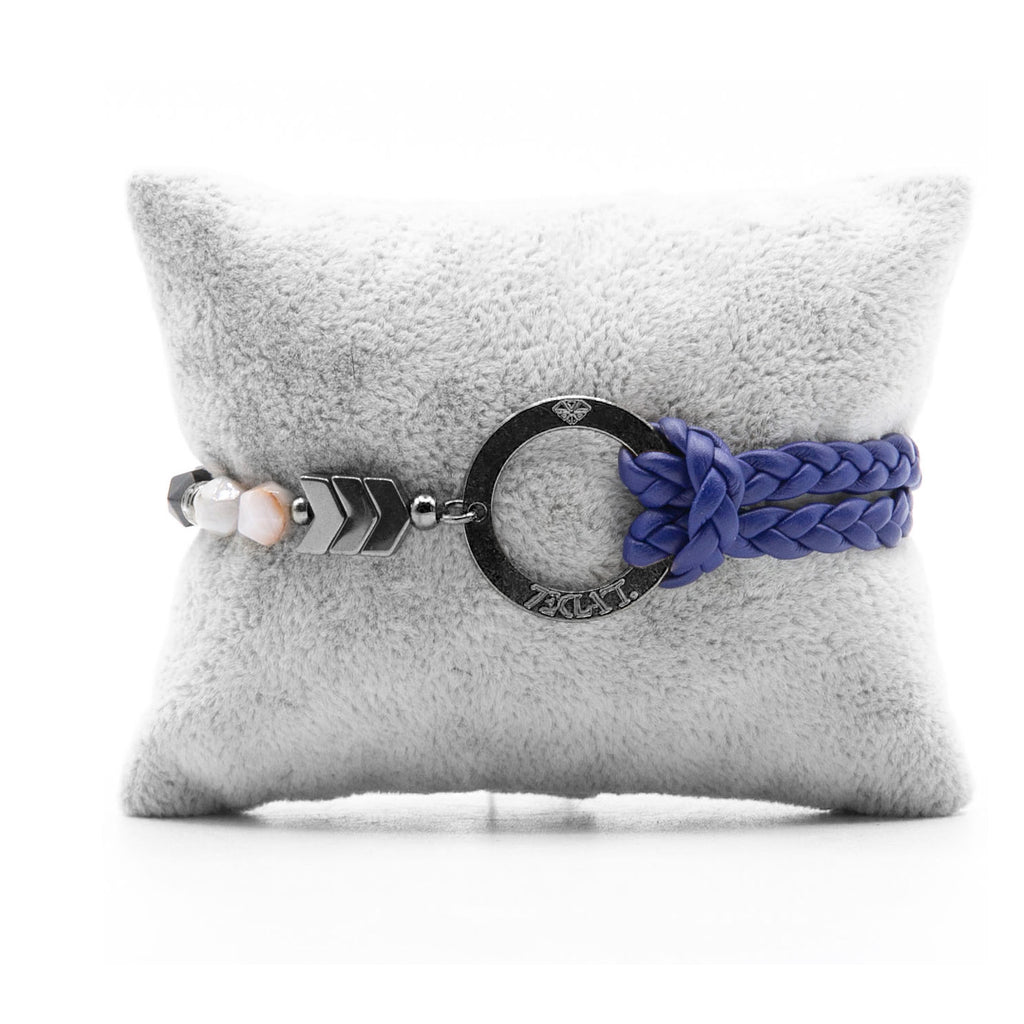 Bracelet Personnalisable Phoenix Agate Grise Ruthénium Bleu T