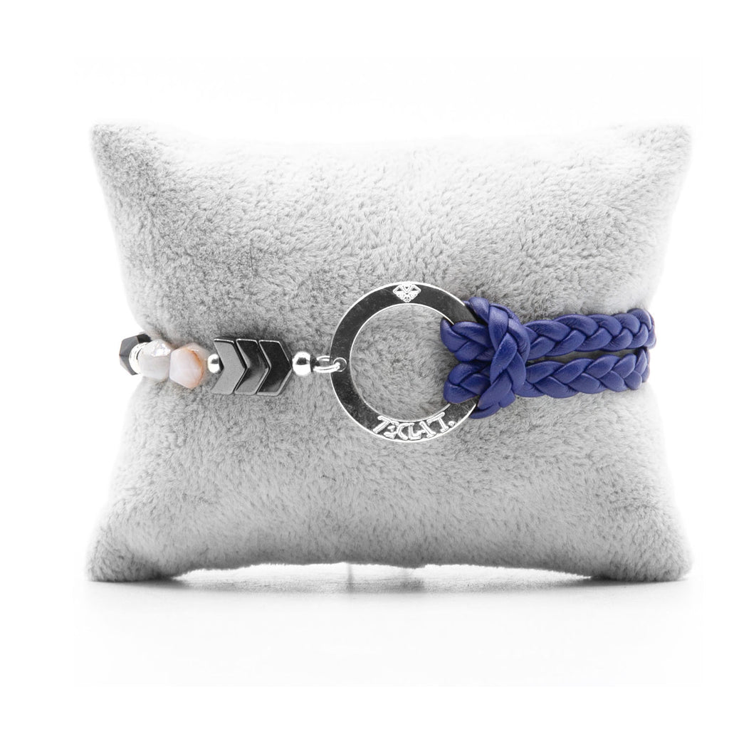 Bracelet Personnalisable Phoenix Agate Grise Argent Bleu T