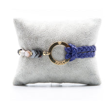 Charger l&#39;image dans la galerie, Bracelet Personnalisable Phoenix Agate Grise Or Bleu T