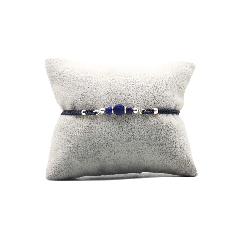 Bracelet de Créateur Cordon Bleu Marin - Lapis Lazuli Argent