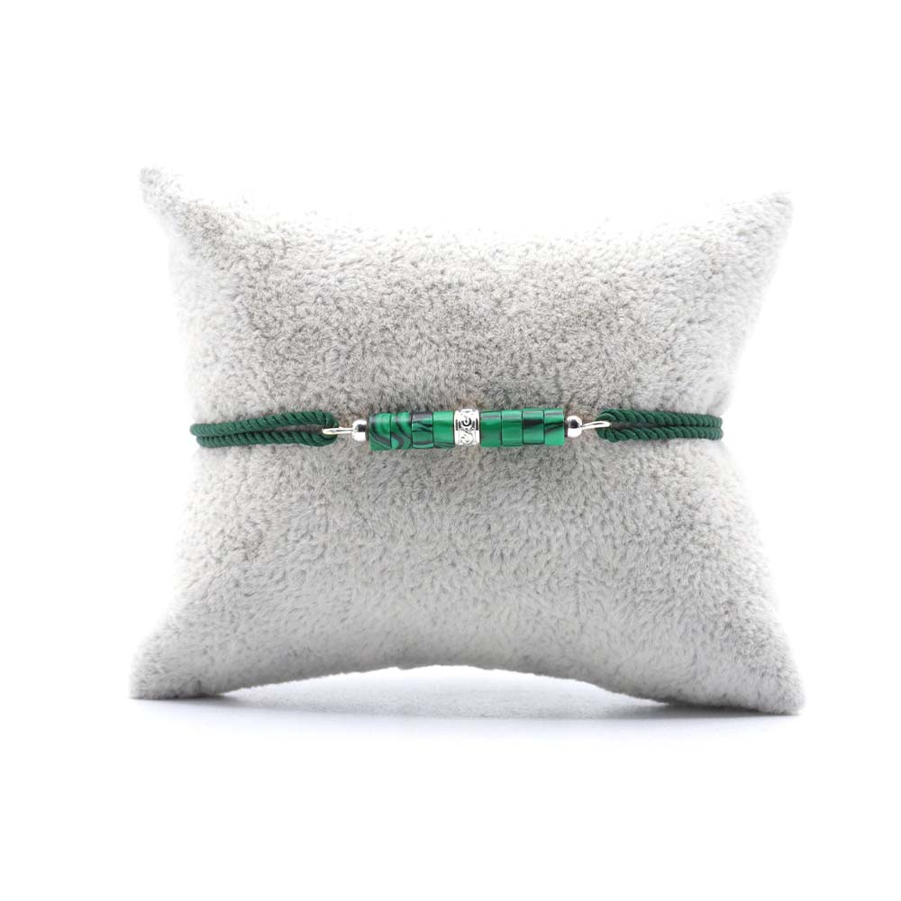 Bracelet Souverain Cordon Vert - Malachite Argent