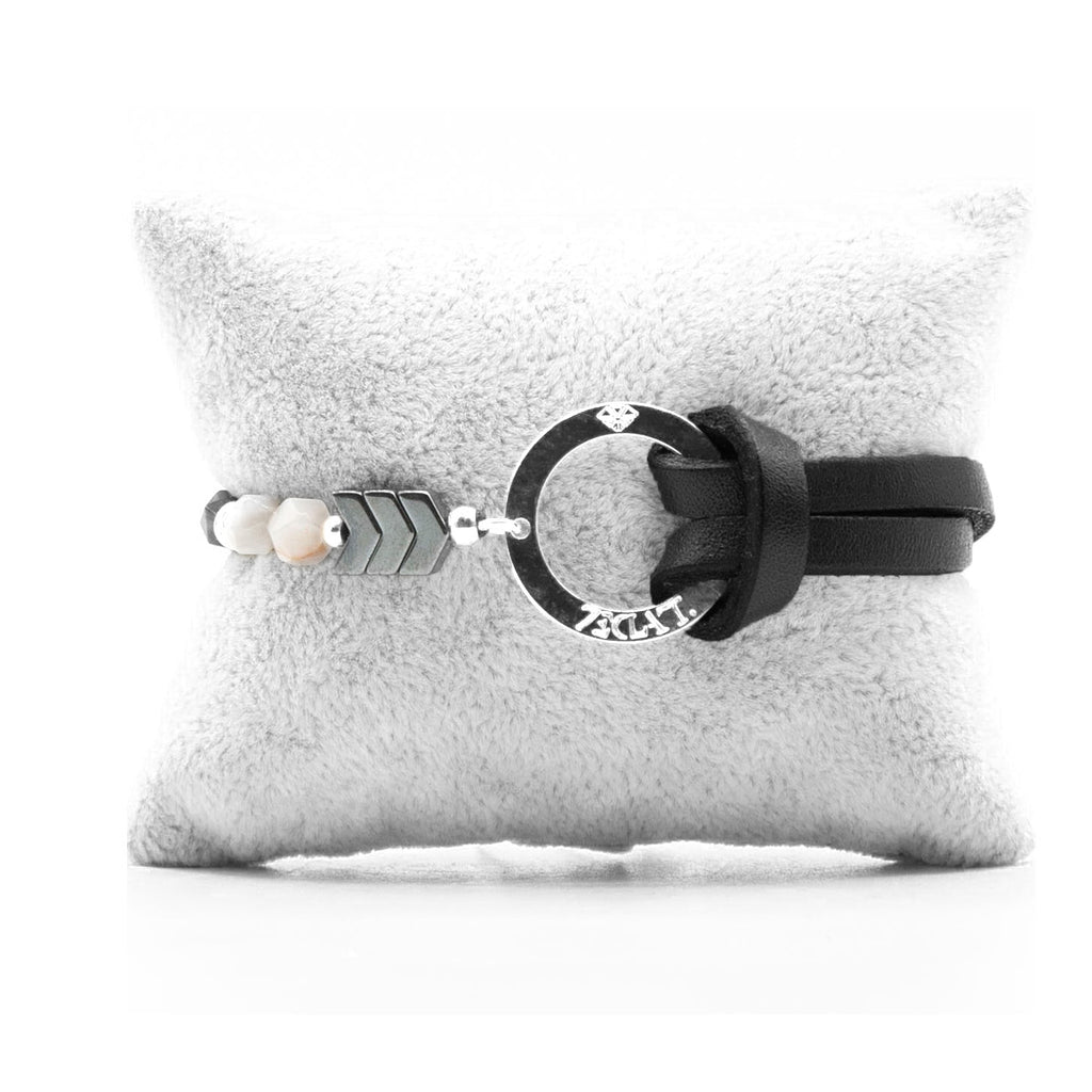 Bracelet Personnalisable Phoenix Agate Grise Argent Noir