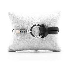 Charger l&#39;image dans la galerie, Bracelet Personnalisable Phoenix Agate Grise Argent Noir