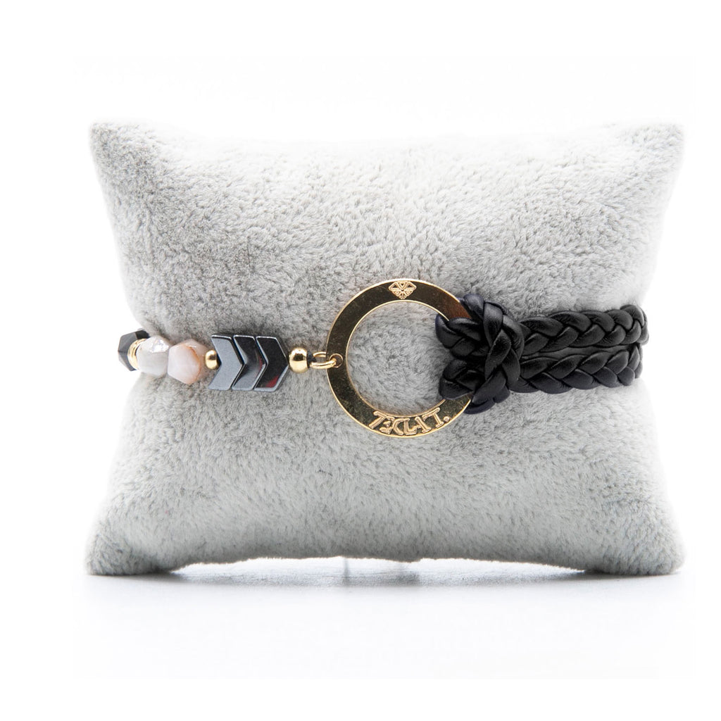 Bracelet Personnalisable Phoenix Agate Grise Or Noir T