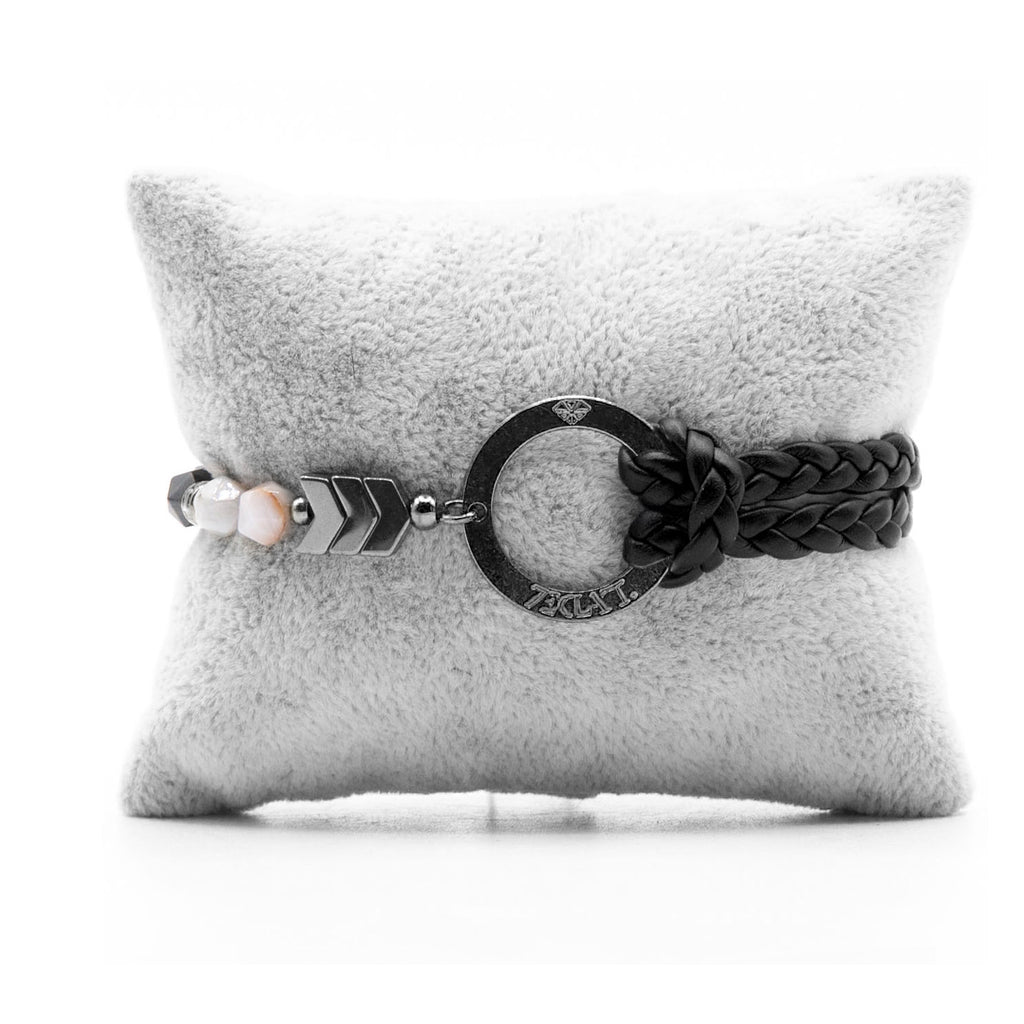 Bracelet Personnalisable Phoenix Agate Grise Ruthénium Noir T