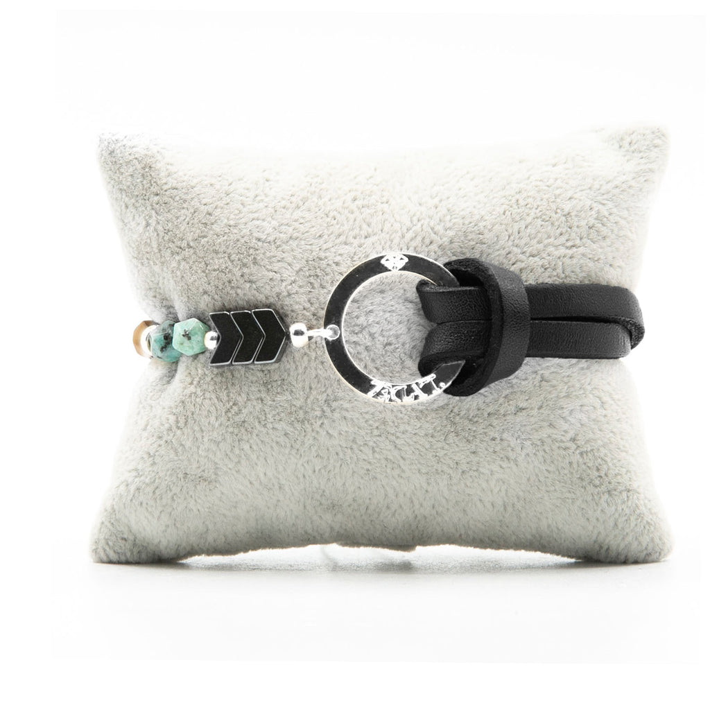 Bracelet Personnalisable Phoenix Emeraude Argent Noir