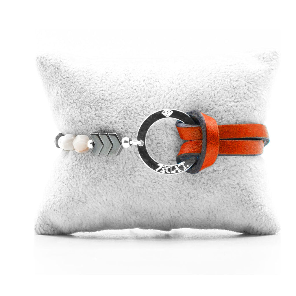 Bracelet Personnalisable Phoenix Agate Grise Argent Orange