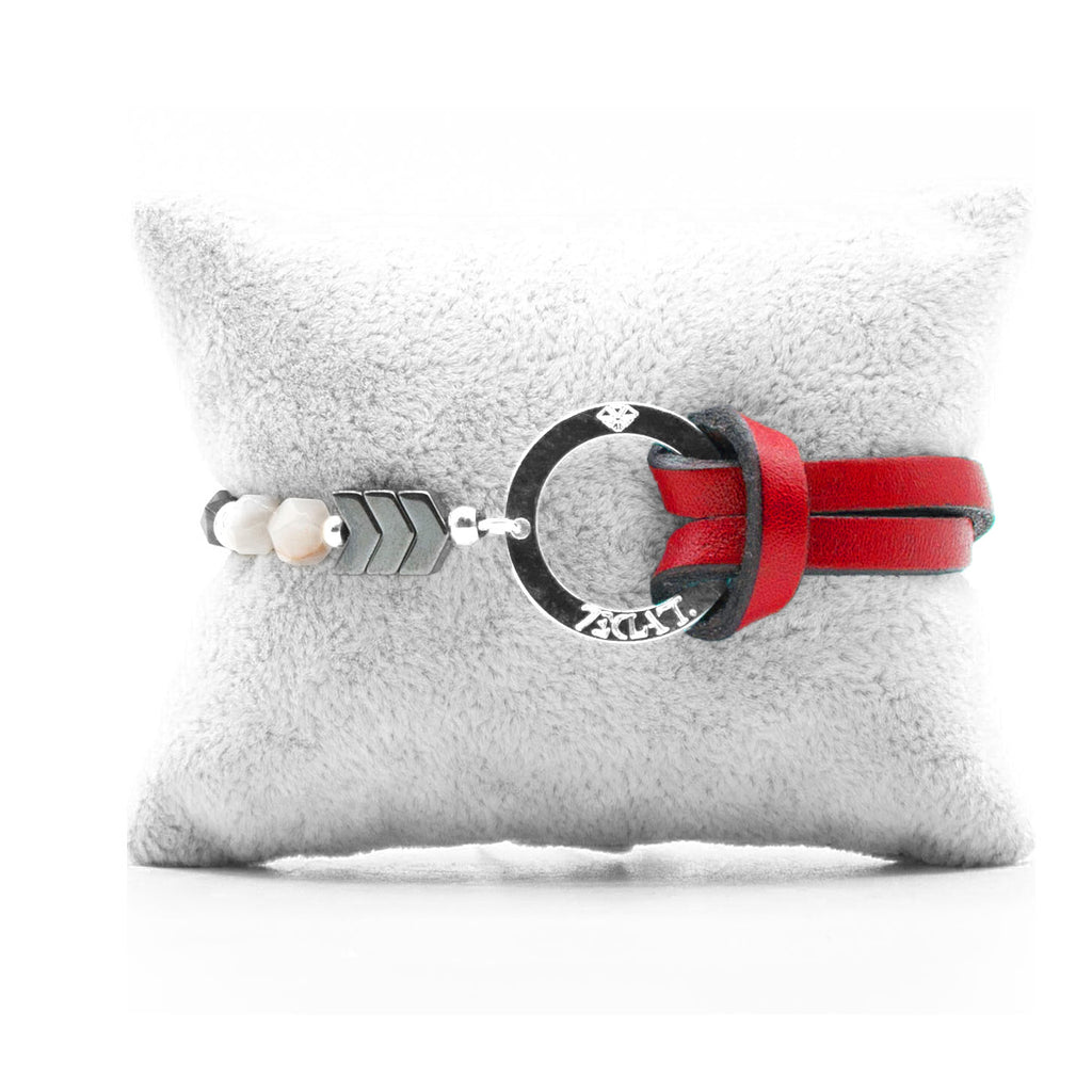 Bracelet Personnalisable Phoenix Agate Grise Argent Rouge