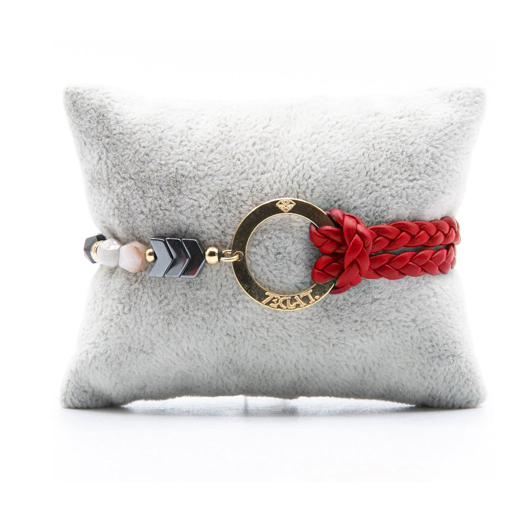 Bracelet Personnalisable Phoenix Agate Grise Or Rouge T