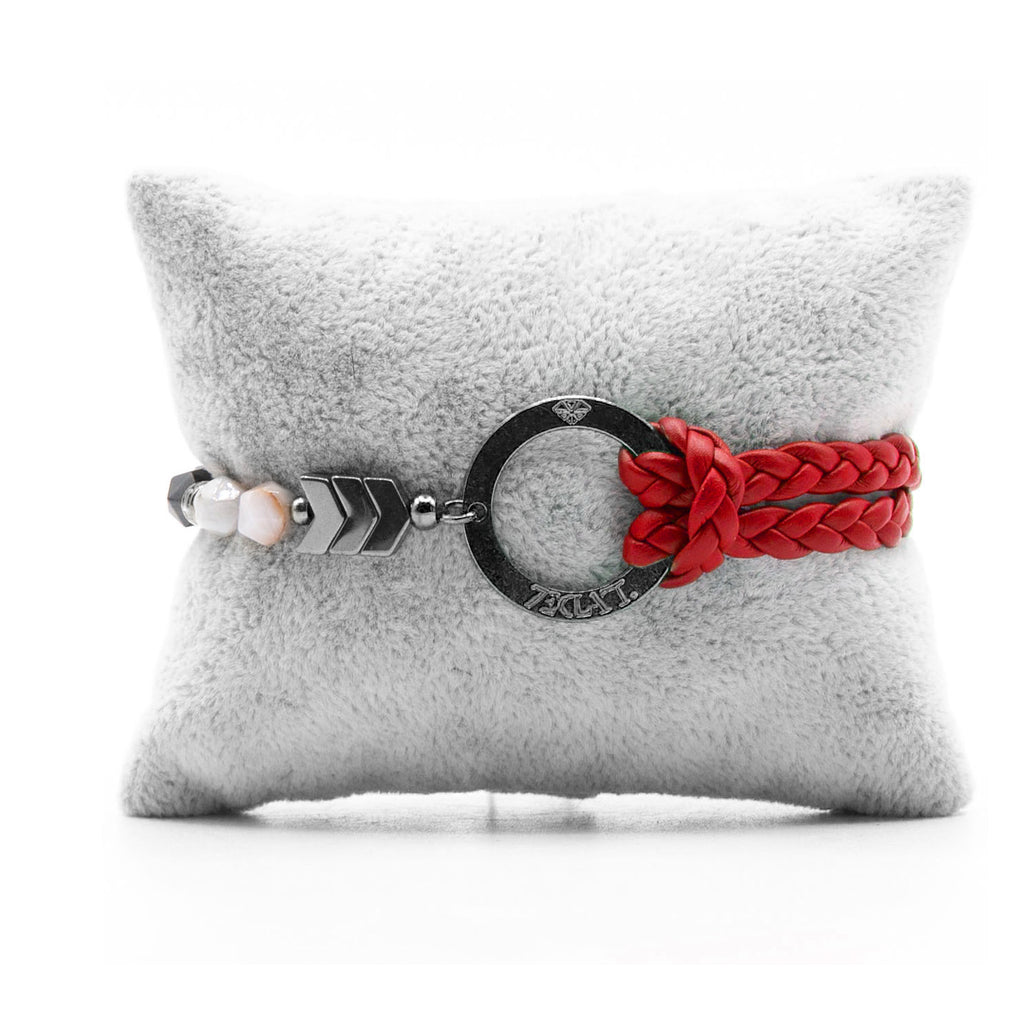 Bracelet Personnalisable Phoenix Agate Grise Ruthénium Rouge T