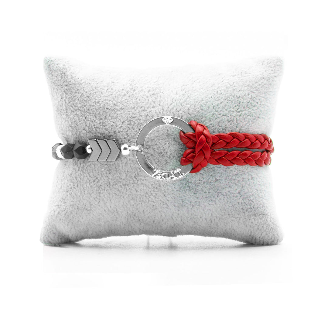 Bracelet Personnalisable Onyx Argent Rouge T