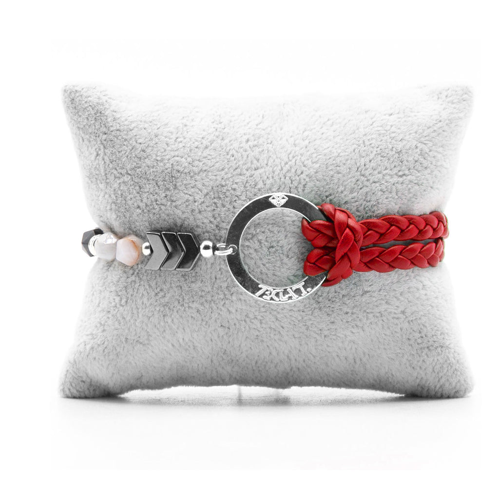 Bracelet Personnalisable Phoenix Agate Grise Argent Rouge T