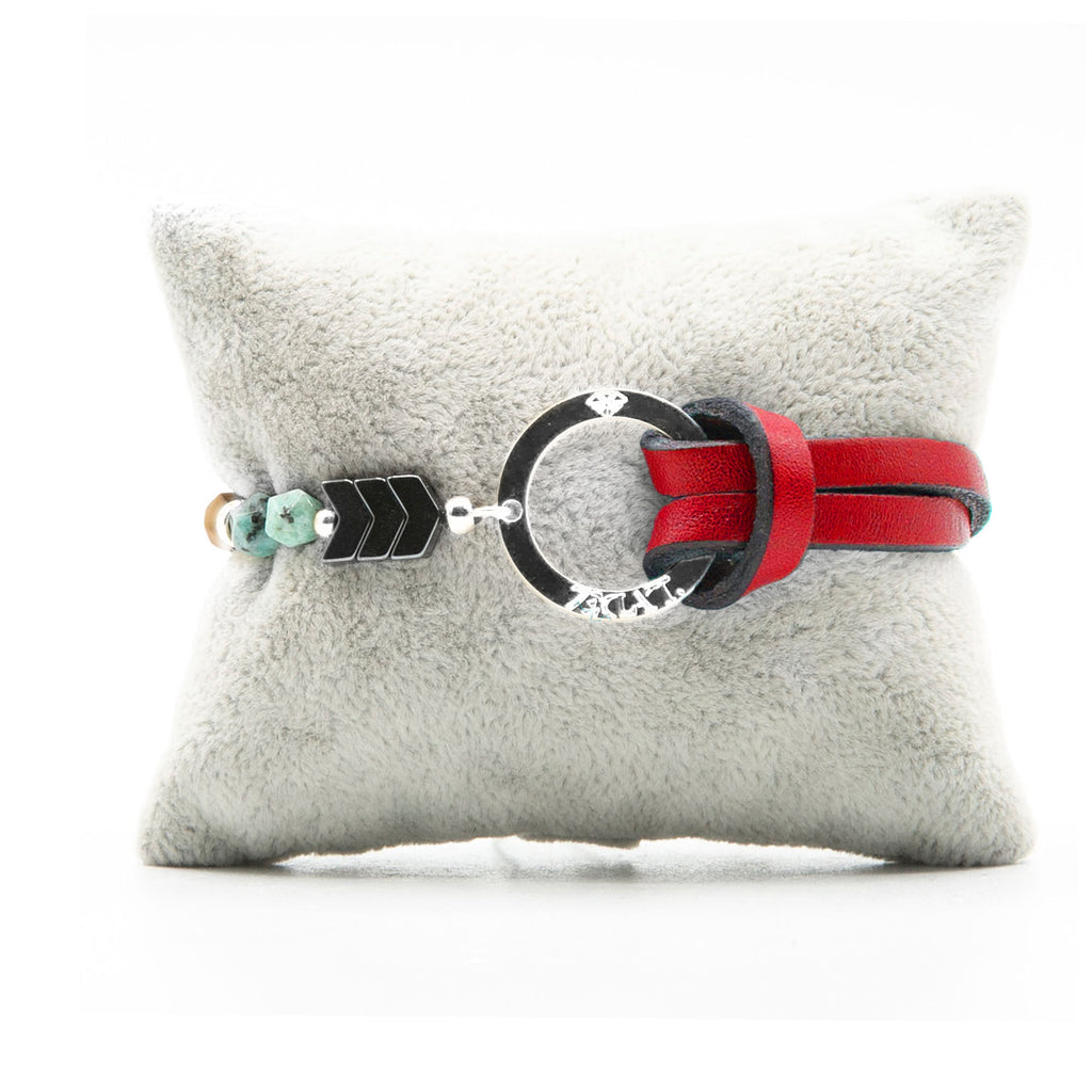 Bracelet Personnalisable Phoenix Emeraude Argent Rouge