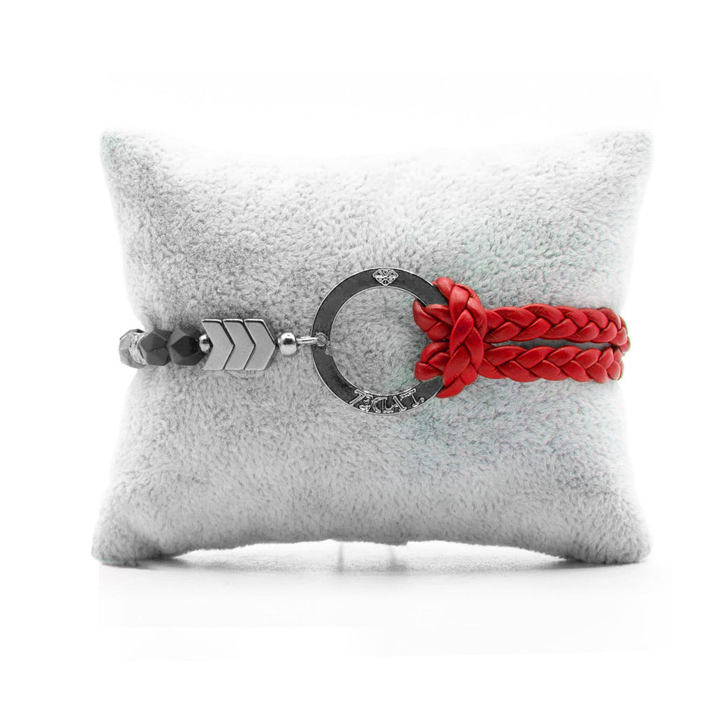 Bracelet Personnalisable Onyx Argent Rouge T